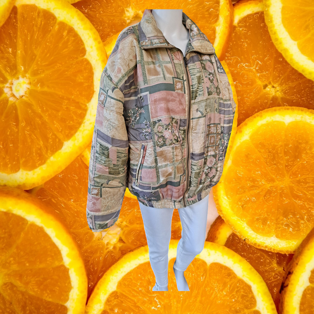 Vintage Stuart Sport 100% Silk Patchwork Insulated Full Zip Jacket Size M